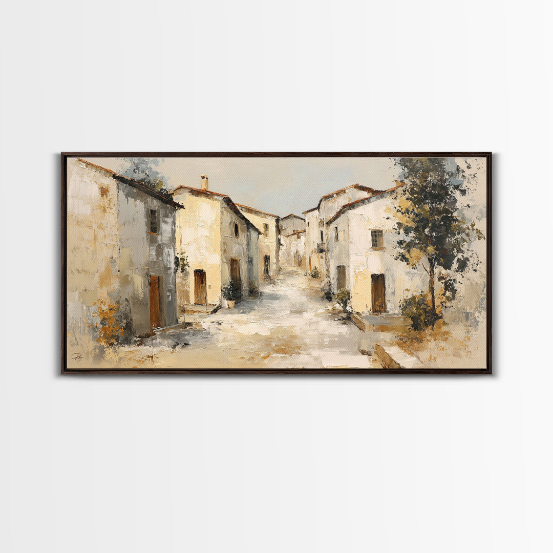 Soft Watercolor Village Street at Dawn Canvas Print, Bed and Breakfast Art, Printable Art, Living Room Decor, Fine Art, BAB-2x1-73