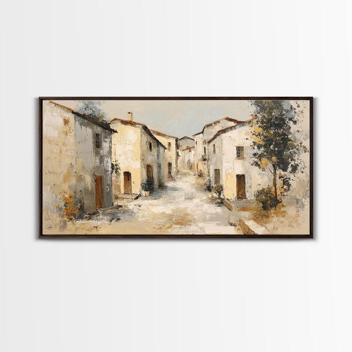Soft Watercolor Village Street at Dawn Canvas Print, Bed and Breakfast Art, Printable Art, Living Room Decor, Fine Art, BAB-2x1-73