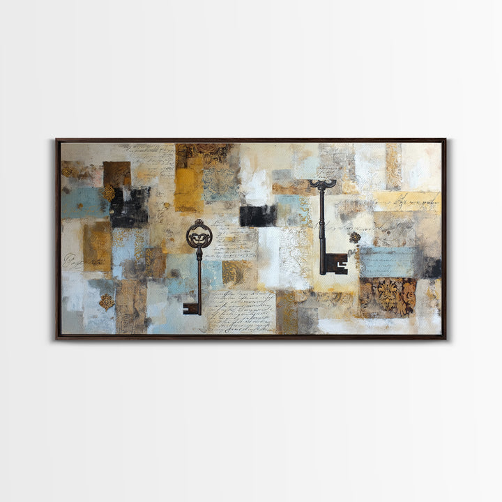 Antique Key and Handwritten Letter Arrangement Without Canvas Print, Bed and Breakfast Art, Farmhouse Decor, Living Room Decor, BAB-2x1-77