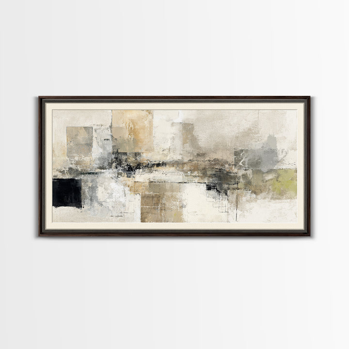 Quilt Pattern Folk Art Composition Framed Canvas Print, Bed and Breakfast Art, Folk Art, Living Room Decor, Fine Art, BAB-2x1-79