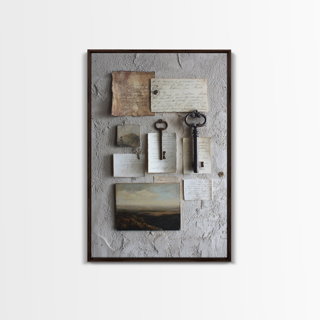 Antique Key and Handwritten Letter Arrangement Without Canvas Print, Bed and Breakfast Art, Bedroom Decor, Living Room Decor, BAB-2x3-17