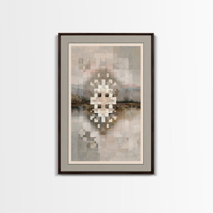 Quilt Pattern Folk Art Composition Framed Canvas Print, Bed and Breakfast Art, Contemporary Art, Living Room Decor, Fine Art, BAB-2x3-19