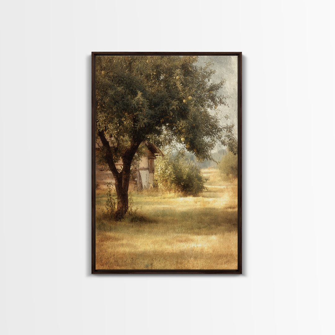 Apple Orchard Scene Framed Canvas Print, Bed and Breakfast Art, Digital Art, Living Room Decor, Oil Painting, BAB-2x3-21