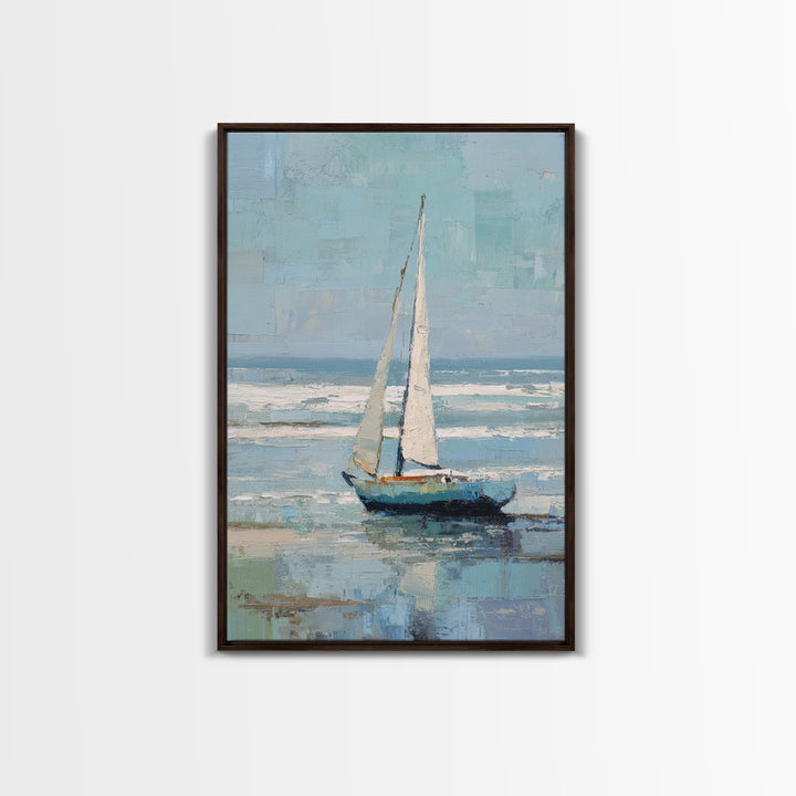 Coastal Inn Sailboat at Sunrise Framed Canvas Print, Bed and Breakfast Art, Printable, Living Room Decor, Fine Art, BAB-2x3-25