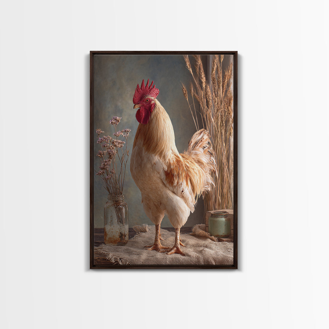 Rooster and Wildflower Country Portrait Canvas Print, Bed and Breakfast Art, Home Decor, Living Room Decor, Fine Art, BAB-2x3-27