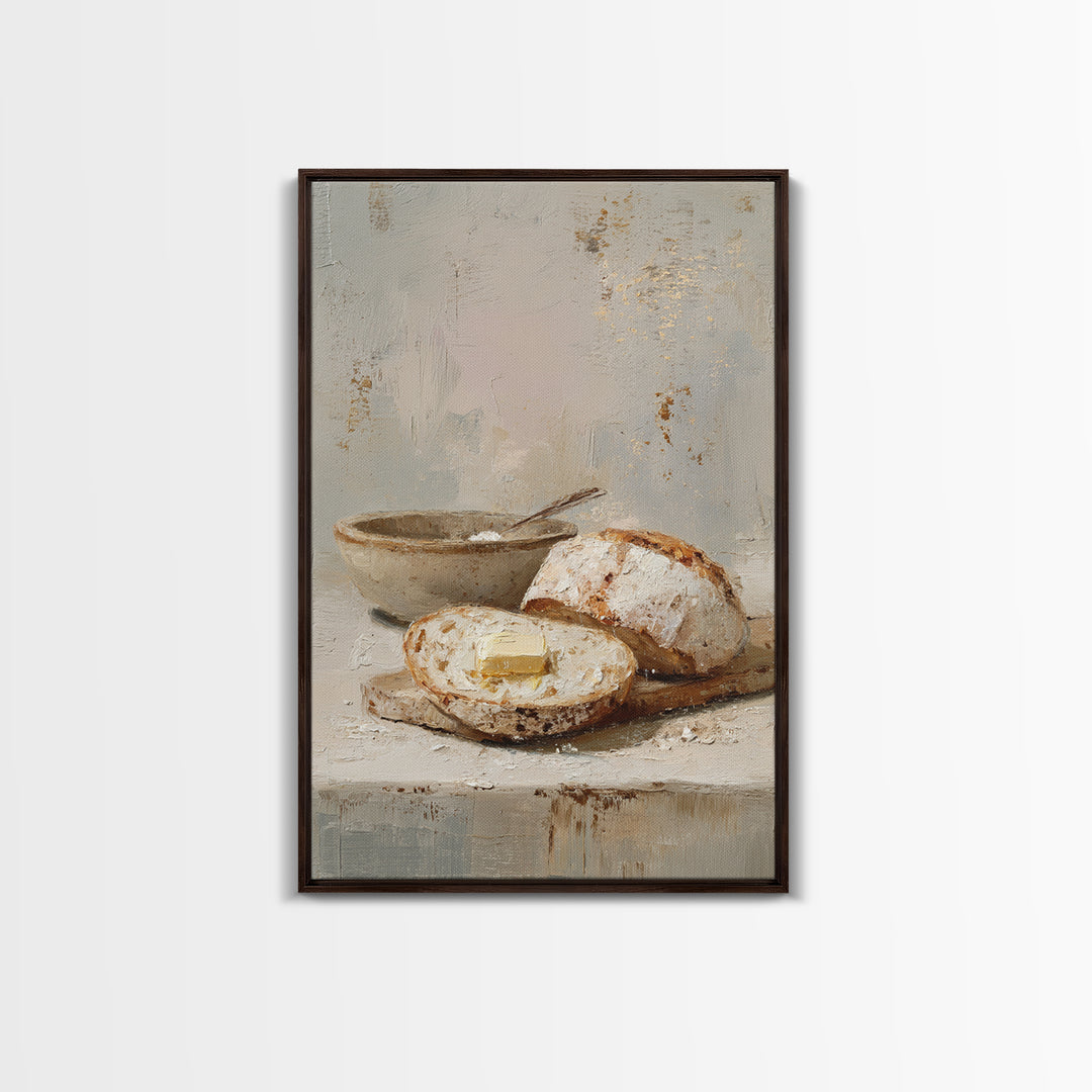 Freshly Baked Bread Framed Canvas Print, Bed and Breakfast Art, Above Bed Decor, Living Room Decor, Fine Art, BAB-2x3-28