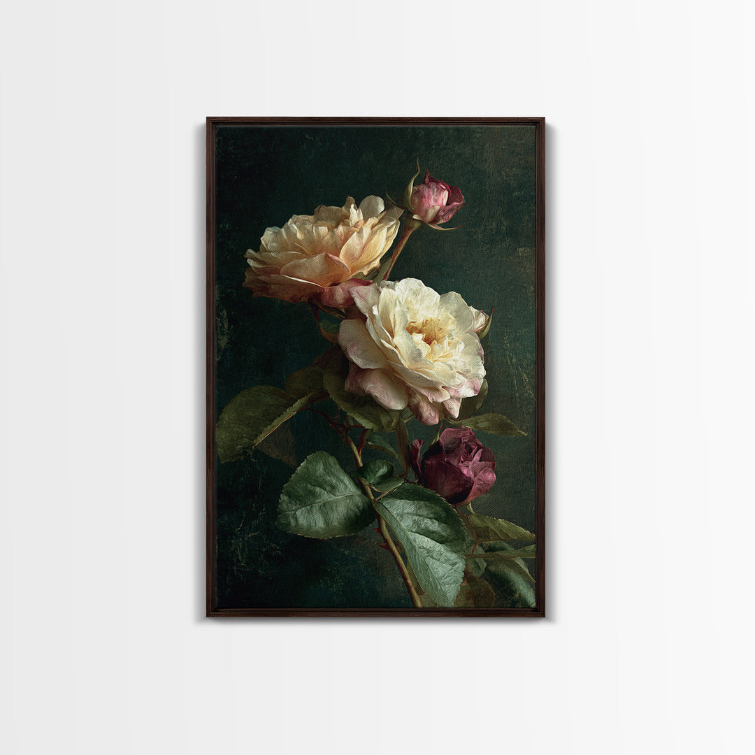 Garden Roses in Romantic Oil Paint Canvas Print, Bed and Breakfast Art, Printable Wall Art, Living Room Decor, Watercolor Art, BAB-2x3-29