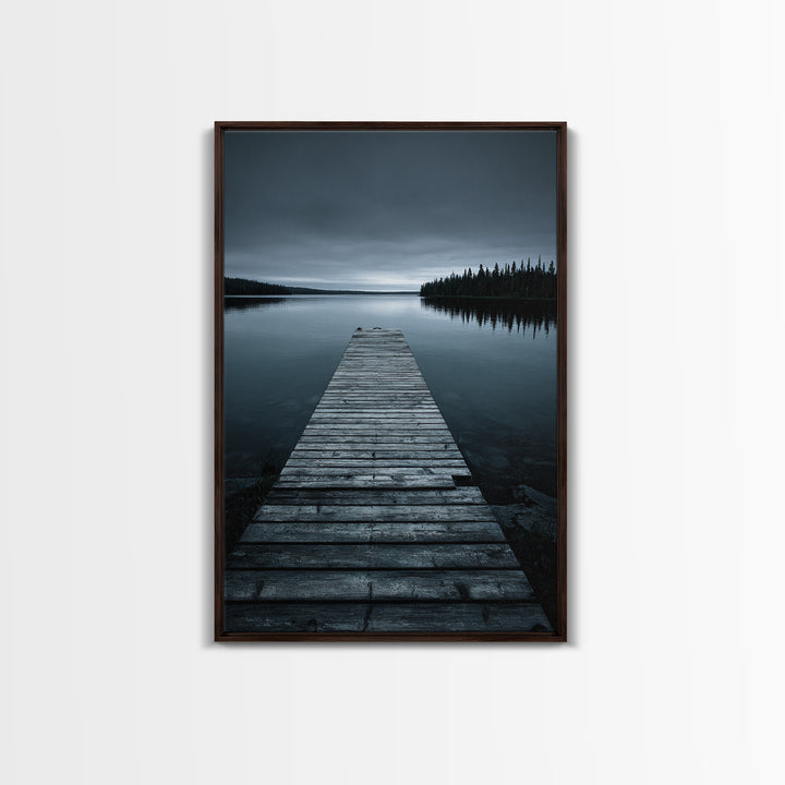 Quiet Lake Dock at Early Morning Framed Canvas Print, Bed and Breakfast Art, Minimalist Decor, Living Room Decor, Oil Painting, BAB-2x3-30