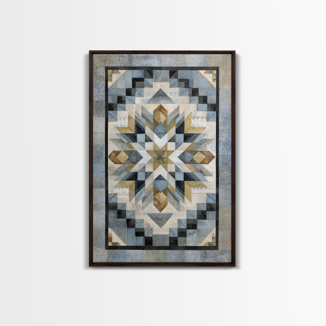 Quilt Pattern Folk Art Composition Framed Canvas Print, Bed and Breakfast Art, Abstract Art, Living Room Decor, Fine Art, BAB-2x3-43