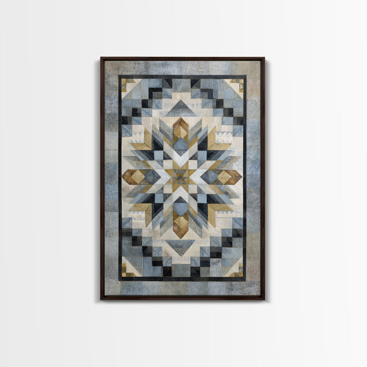 Quilt Pattern Folk Art Composition Framed Canvas Print, Bed and Breakfast Art, Abstract Art, Living Room Decor, Fine Art, BAB-2x3-43