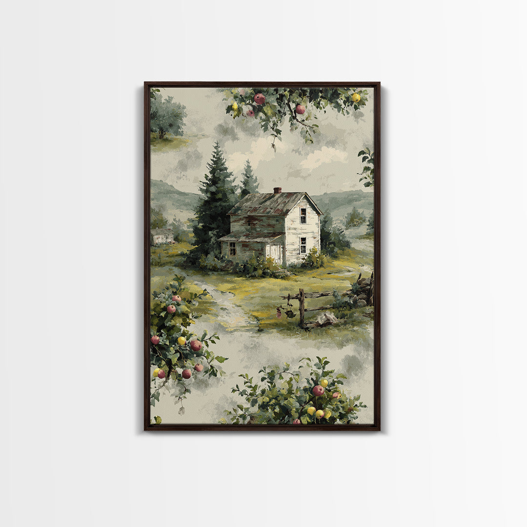 Apple Orchard Scene Canvas Print, Bed and Breakfast Art, Wood Wall Art, Living Room Decor, Fine Art, Farmhouse Wall Art, BAB-2x3-45