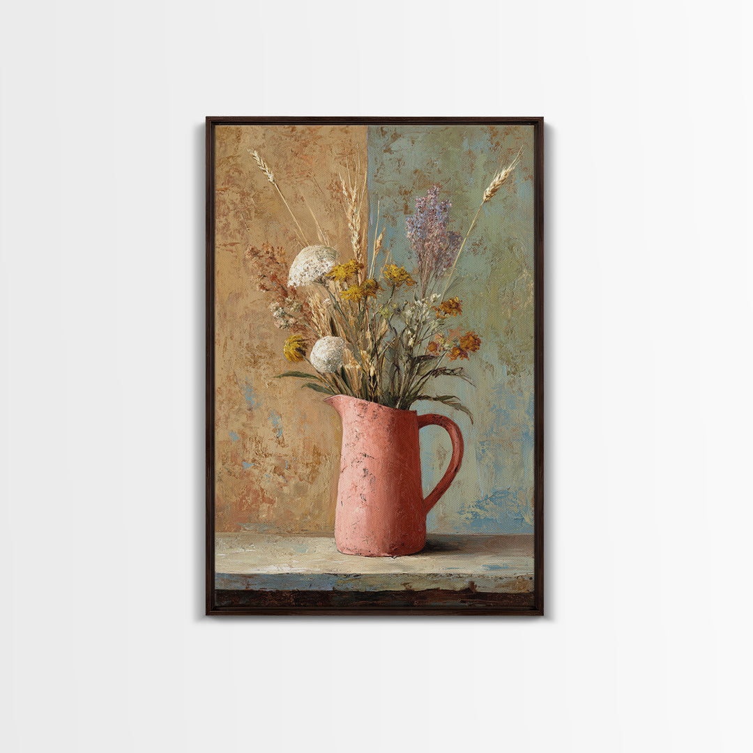 Country Wildflowers in a Chipped Ceramic Pitcher Canvas Print, Bed and Breakfast Art, Farmhouse Wall Decor, Living Room Decor, BAB-2x3-57
