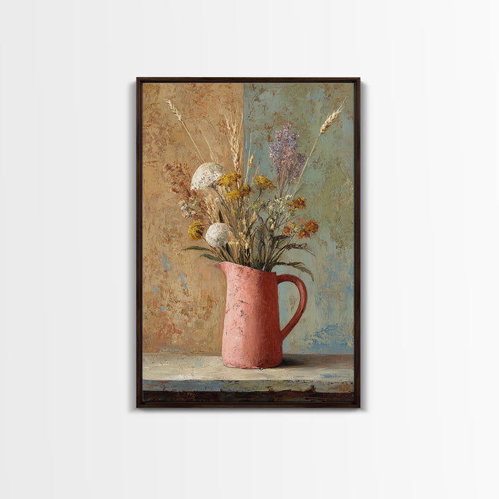 Country Wildflowers in a Chipped Ceramic Pitcher Canvas Print, Bed and Breakfast Art, Farmhouse Wall Decor, Living Room Decor, BAB-2x3-57