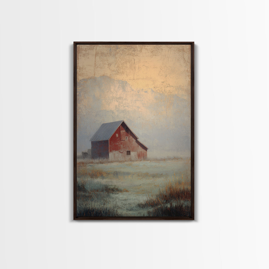 Old Farmhouse Landscape Framed Canvas Print, Bed and Breakfast Art, Living Room Decor, Watercolor Art, Folk Art, BAB-2x3-63