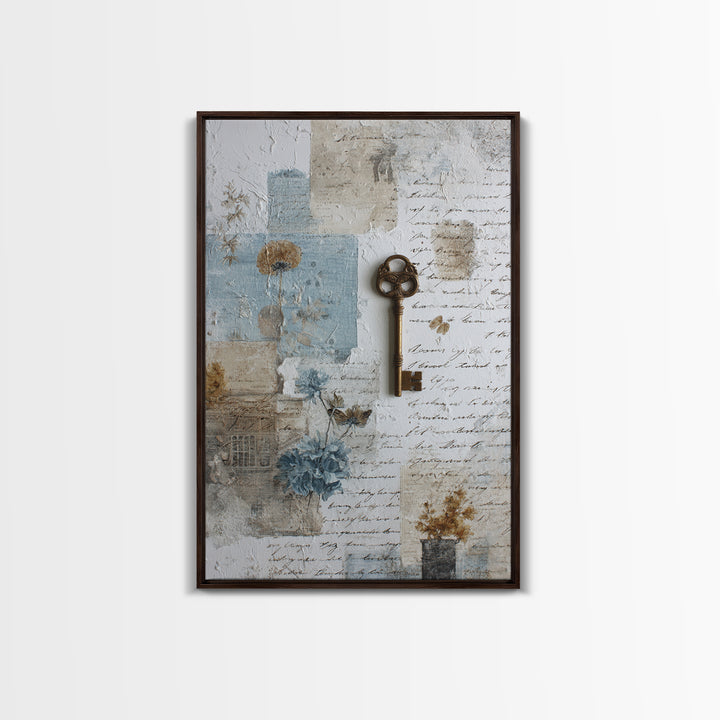 Antique Key and Handwritten Letter Arrangement Without Canvas Print, Bed and Breakfast Art, Bed, Living Room Decor, Fine Art, BAB-2x3-65