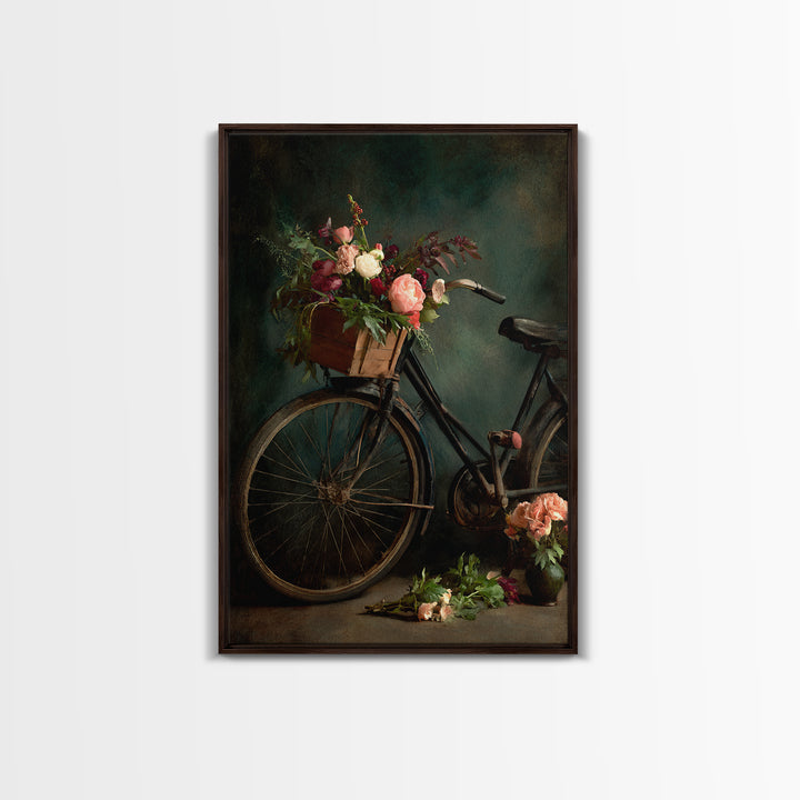 Old Bicycle with Flowers in Basket Canvas Print, Bed and Breakfast Art, Fine Art Print, Living Room Decor, Watercolor Art, BAB-2x3-7