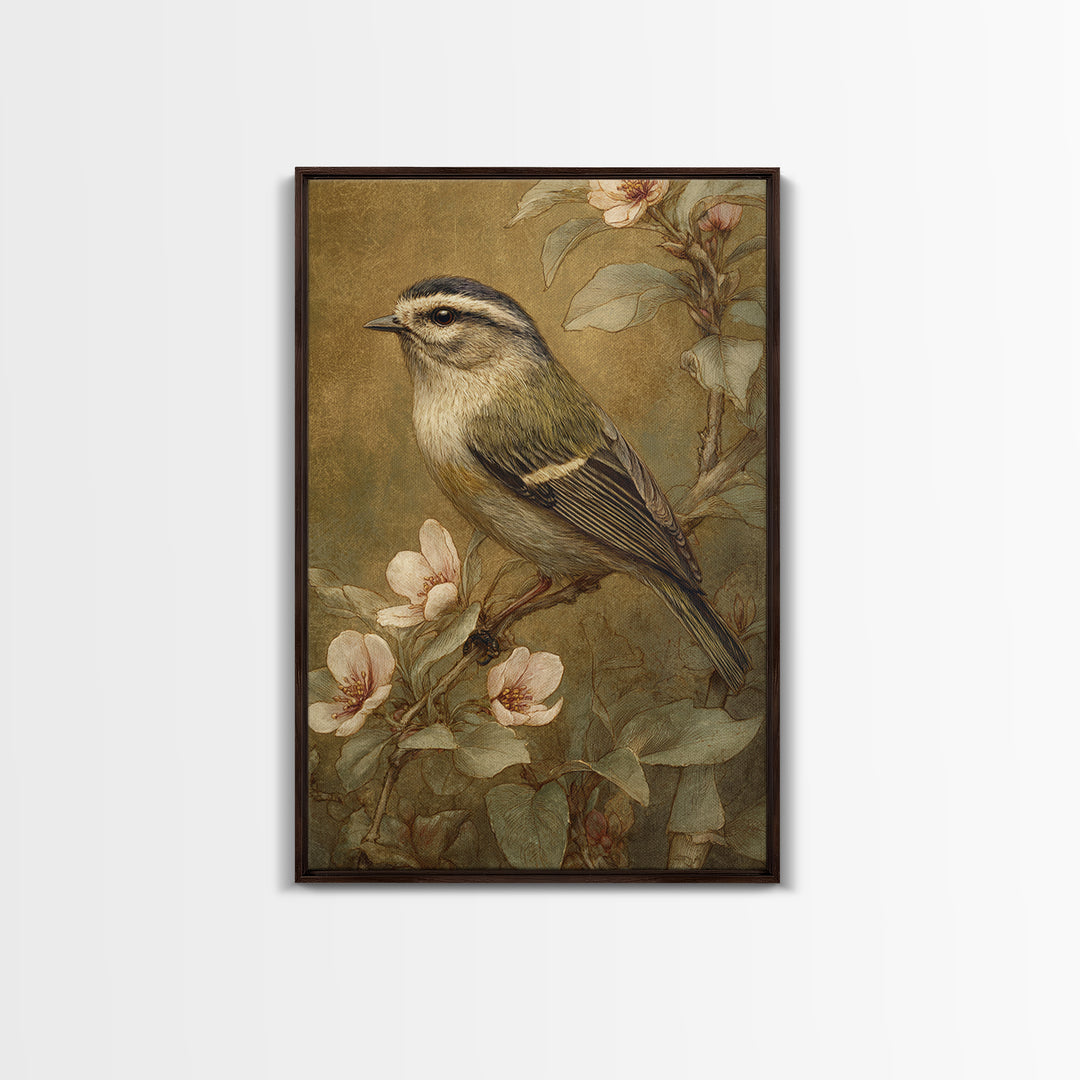 Small Bird on a Flowering Branch Canvas Print, Bed and Breakfast Art, Printable, Living Room Decor, Oil Painting, BAB-2x3-70
