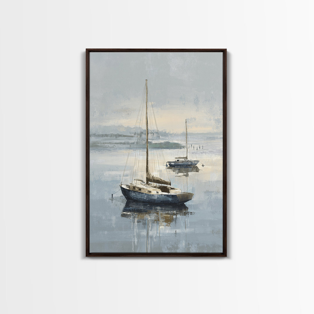 Coastal Inn Sailboat at Sunrise Framed Canvas Print, Bed and Breakfast Art, Bedroom Wall Art, Living Room Decor, Fine Art, BAB-2x3-73
