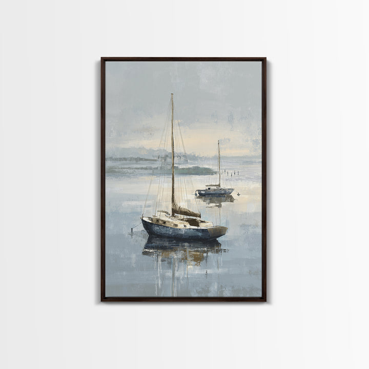 Coastal Inn Sailboat at Sunrise Framed Canvas Print, Bed and Breakfast Art, Bedroom Wall Art, Living Room Decor, Fine Art, BAB-2x3-73
