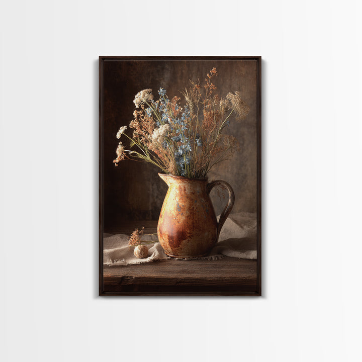 Country Wildflowers in a Chipped Ceramic Pitcher Canvas Print, Bed and Breakfast Art, Farmhouse Wall Decor, Living Room Decor, BAB-2x3-81