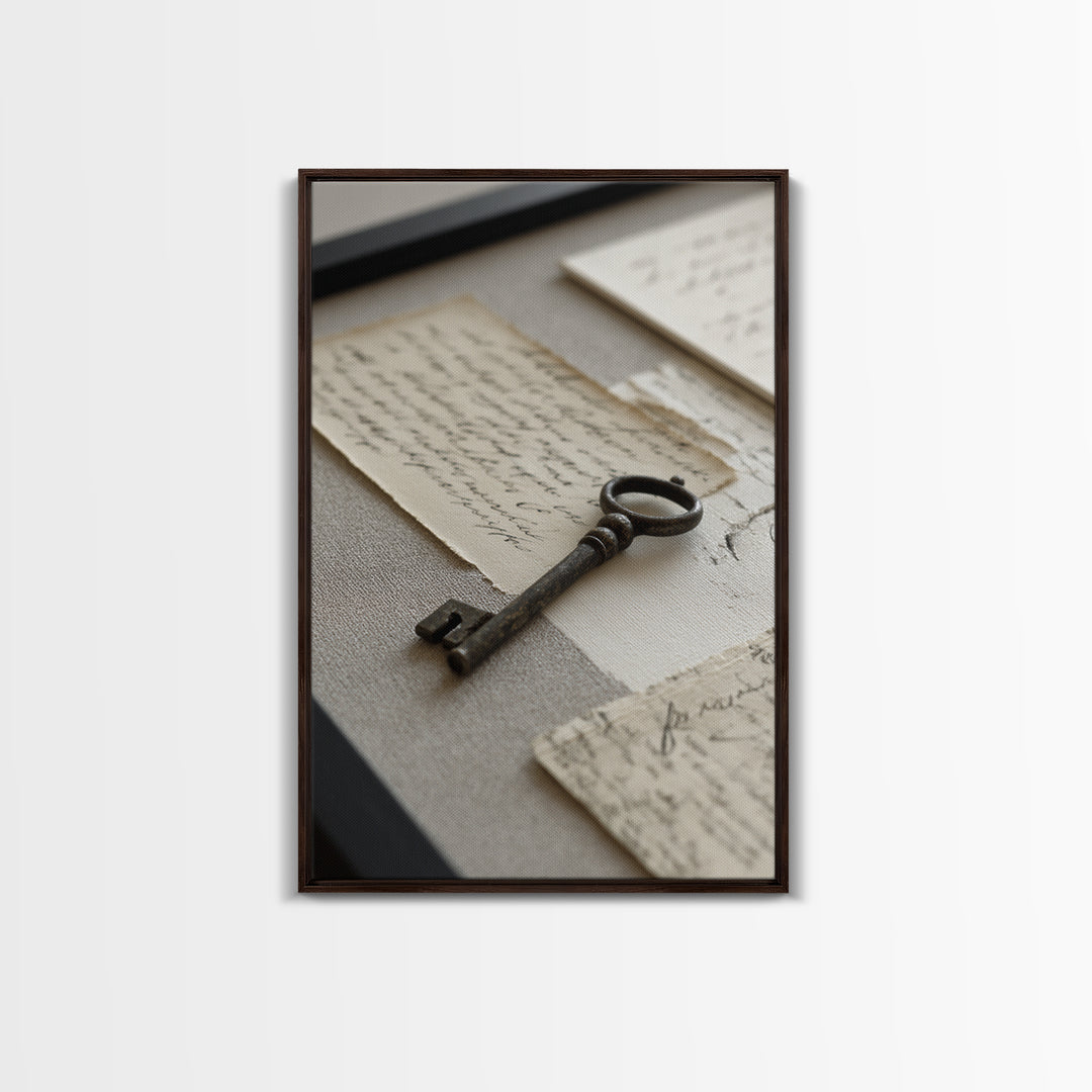 Antique Key and Handwritten Letter Arrangement Without Canvas Print, Bed and Breakfast Art, Coffee Art, Living Room Decor, BAB-2x3-89