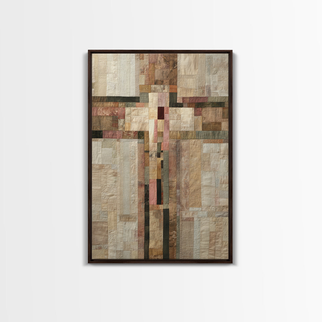 Quilt Pattern Folk Art Composition Canvas Print, Bed and Breakfast Art, Folk Art, Living Room Decor, Fine Art, BAB-2x3-91