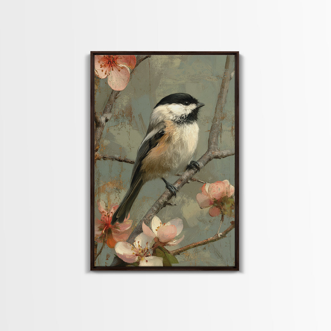 Small Bird on a Flowering Branch Framed Canvas Print, Bed and Breakfast Art, Printable Art, Living Room Decor, Watercolor Art, BAB-2x3-94