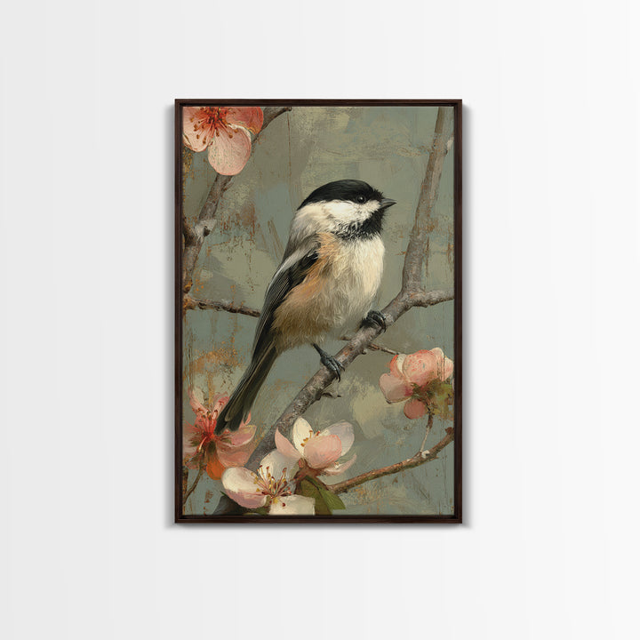 Small Bird on a Flowering Branch Framed Canvas Print, Bed and Breakfast Art, Printable Art, Living Room Decor, Watercolor Art, BAB-2x3-94