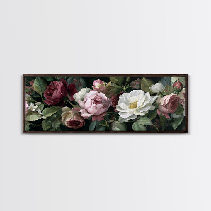 Garden Roses in Romantic Oil Paint Canvas Print, Bed and Breakfast Art, Bed, Living Room Decor, Oil Painting, BAB-3x1-13