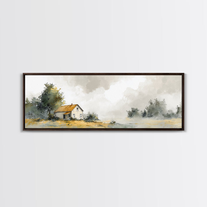 Old Farmhouse Landscape Framed Canvas Print, Bed and Breakfast Art, Room Decor, Living Room Decor, Fine Art, BAB-3x1-23