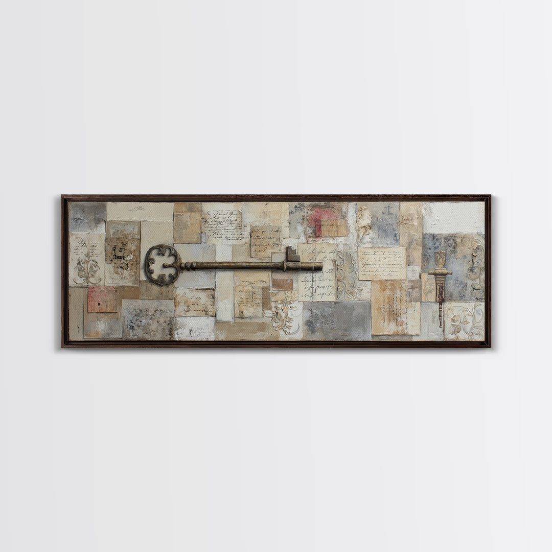 Antique Key and Handwritten Letter Arrangement Without Canvas Print, Bed and Breakfast Art, Bedroom Prints, Living Room Decor, BAB-3x1-25