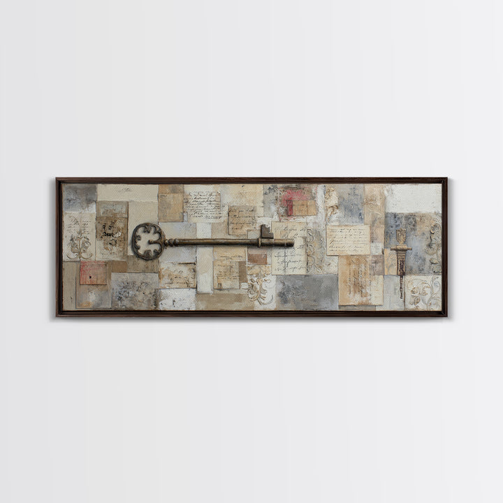Antique Key and Handwritten Letter Arrangement Without Canvas Print, Bed and Breakfast Art, Bedroom Prints, Living Room Decor, BAB-3x1-25