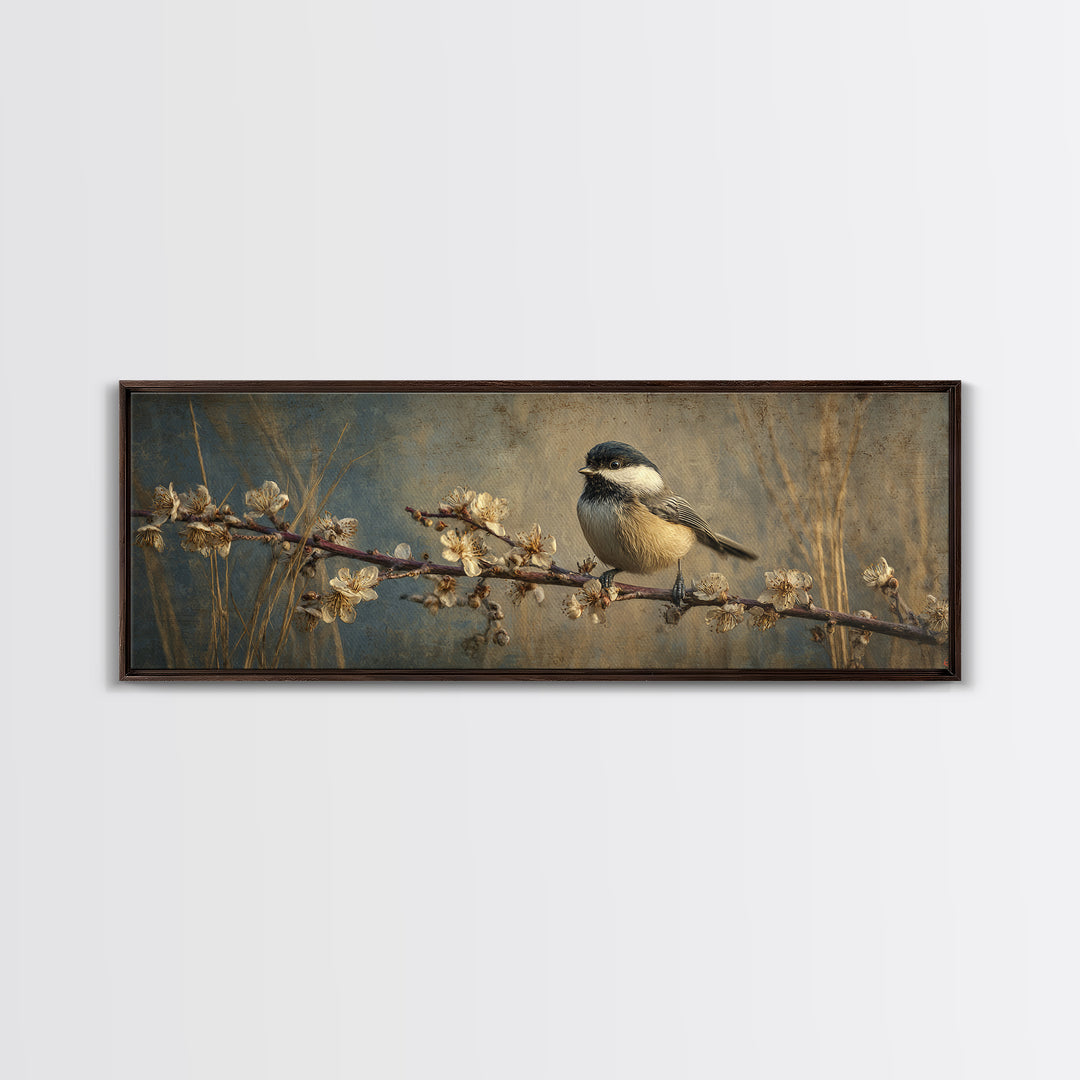 Small Bird on a Flowering Branch Canvas Print, Bed and Breakfast Art, Print, Living Room Decor, Watercolor Art, BAB-3x1-30