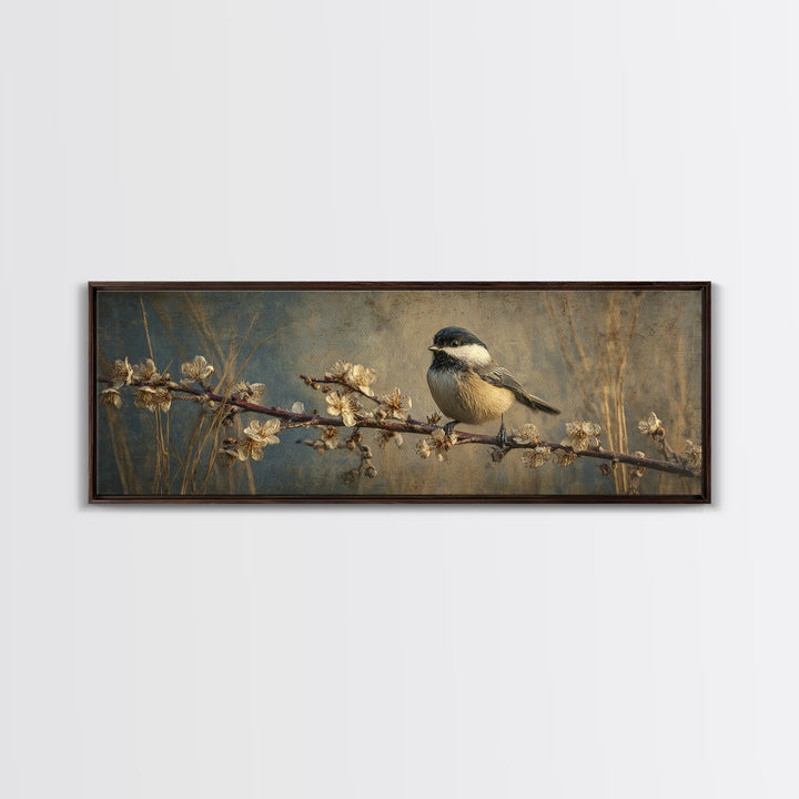 Small Bird on a Flowering Branch Canvas Print, Bed and Breakfast Art, Print, Living Room Decor, Watercolor Art, BAB-3x1-30