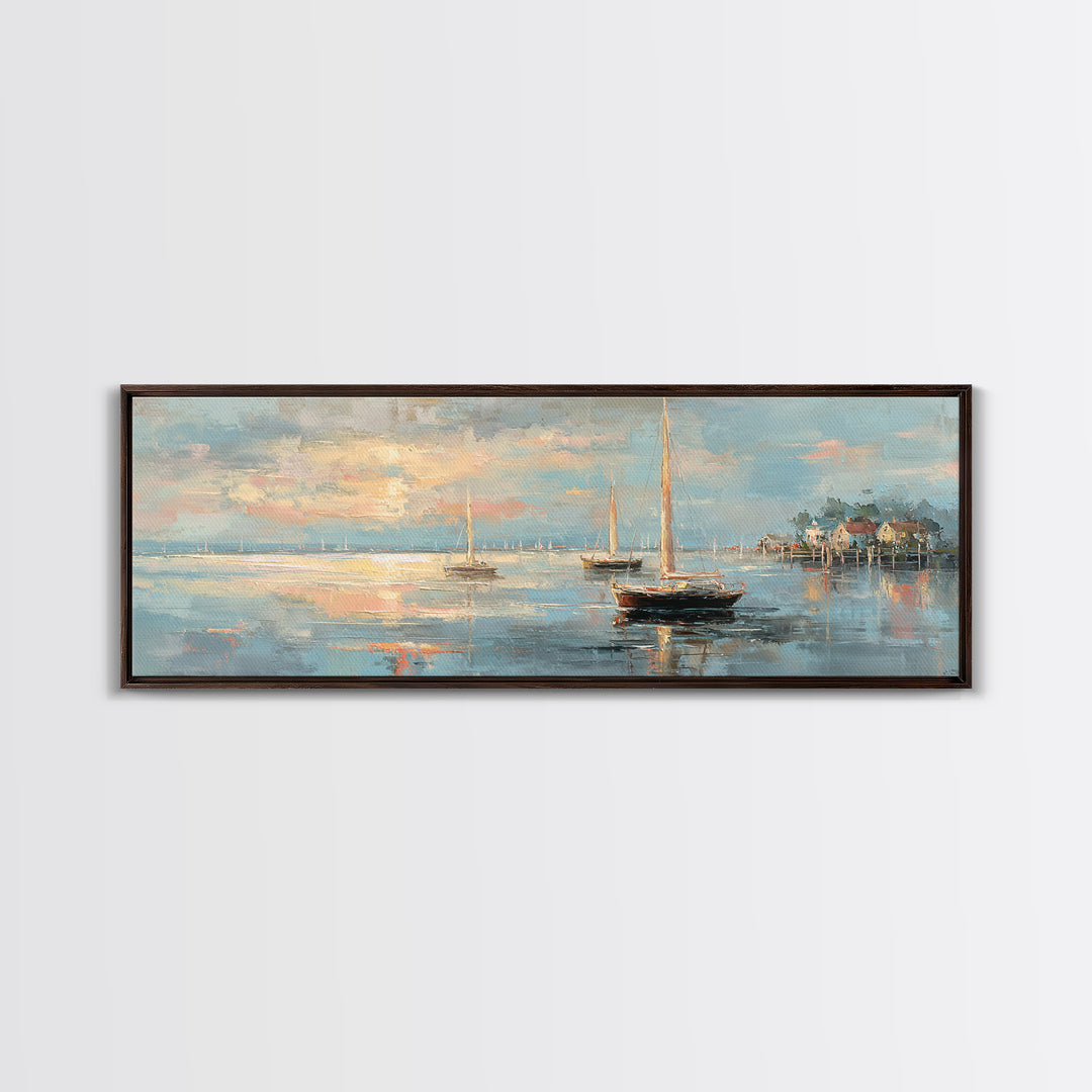 Coastal Inn Sailboat at Sunrise Canvas Print, Bed and Breakfast Art, Above Bed Decor, Living Room Decor, Fine Art, BAB-3x1-33