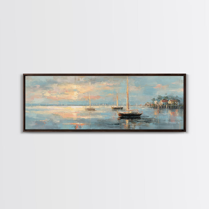 Coastal Inn Sailboat at Sunrise Canvas Print, Bed and Breakfast Art, Above Bed Decor, Living Room Decor, Fine Art, BAB-3x1-33