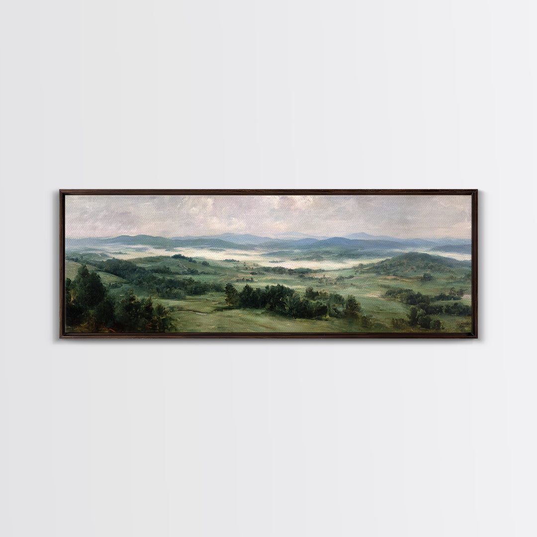 Classic Landscape with Rolling Green Hills Canvas Print, Bed and Breakfast Art, Neutral Decor, Living Room Decor, Oil Painting, BAB-3x1-40