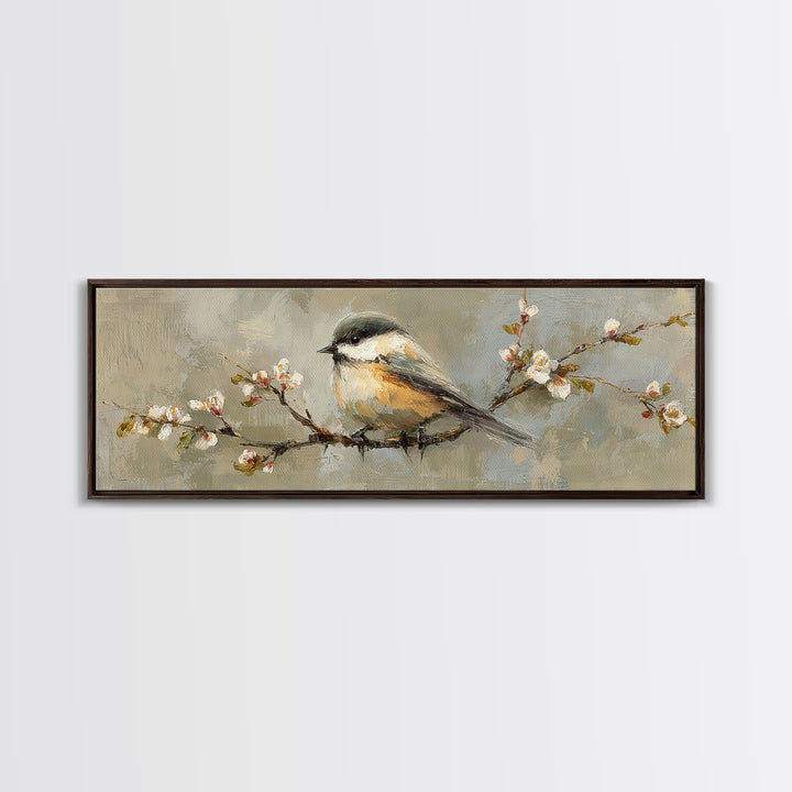 Small Bird on a Flowering Branch Canvas Print, Bed and Breakfast Art, Printable, Living Room Decor, Oil Painting, BAB-3x1-78