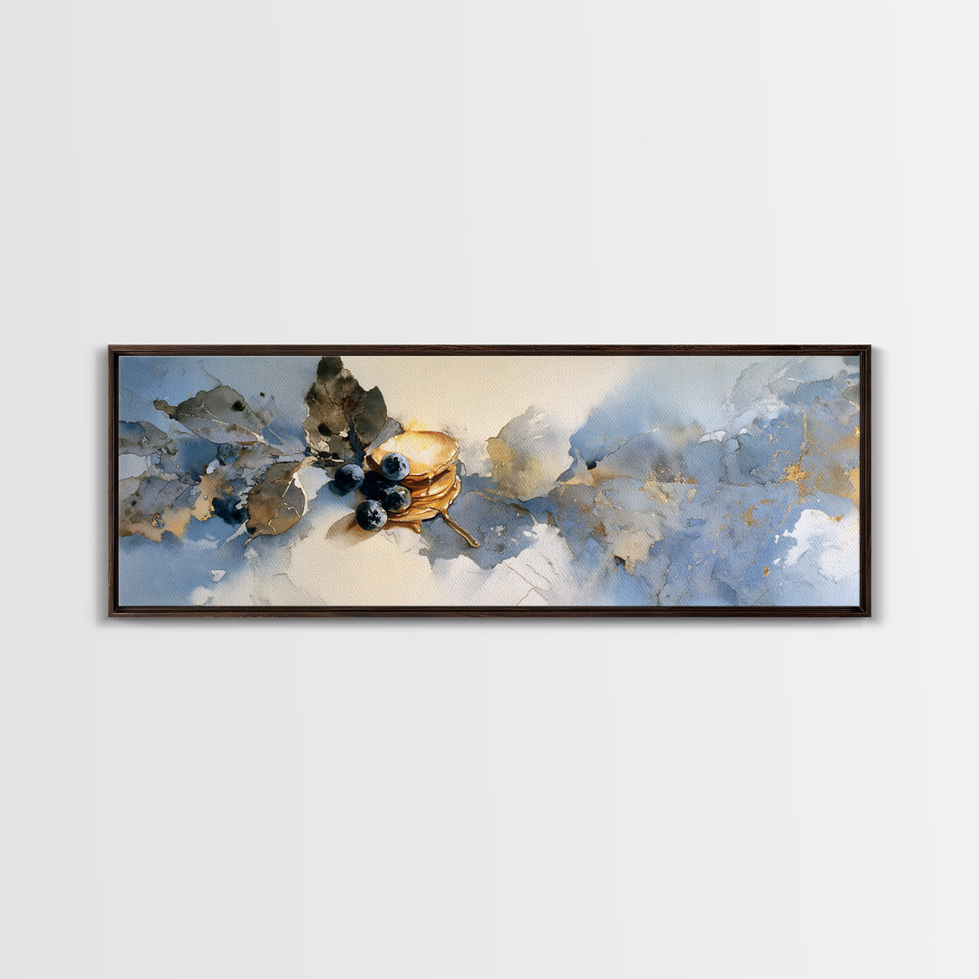 Blueberry Pancakes Still Life Canvas Print, Bed and Breakfast Art, Textured Painting, Living Room Decor, Fine Art, BAB-3x1-96