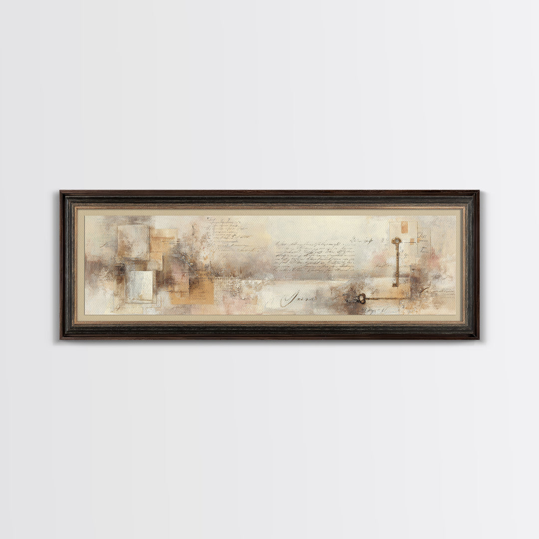 Antique Key and Handwritten Letter Arrangement Without Canvas Print, Bed and Breakfast Art, Luxury Decor, Living Room Decor, BAB-3x1-97