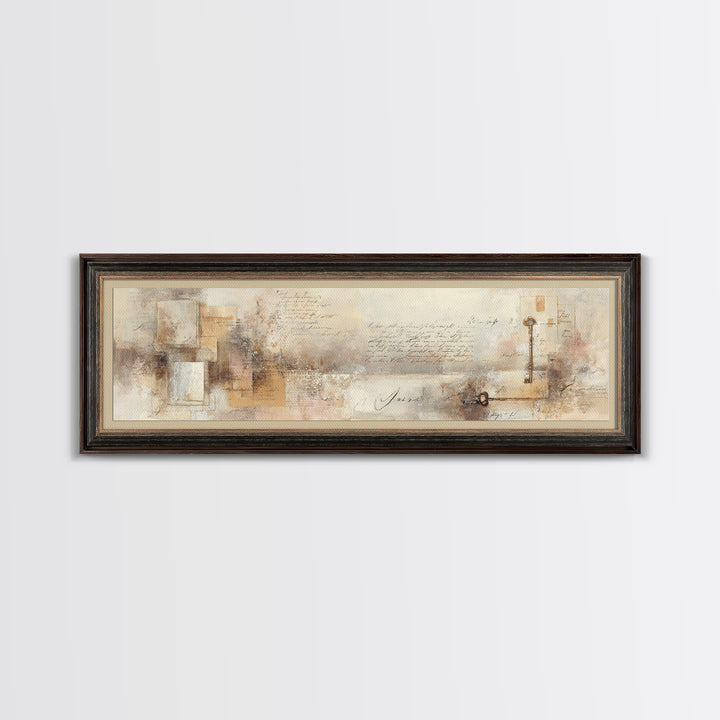 Antique Key and Handwritten Letter Arrangement Without Canvas Print, Bed and Breakfast Art, Luxury Decor, Living Room Decor, BAB-3x1-97
