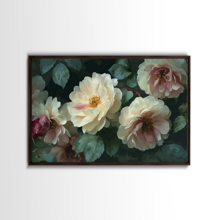 Garden Roses in Romantic Oil Paint Canvas Print, Bed and Breakfast Art, Bedroom Wall Decor, Living Room Decor, Fine Art, BAB-3x2-1