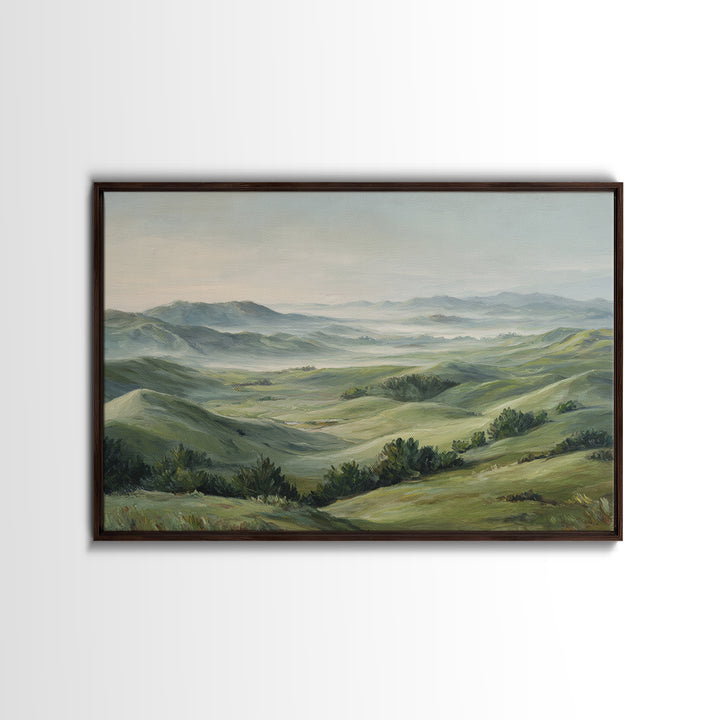 Classic Landscape with Rolling Green Hills Framed Canvas Print, Bed and Breakfast Art, Wall Art, Living Room Decor, Fine Art, BAB-3x2-100