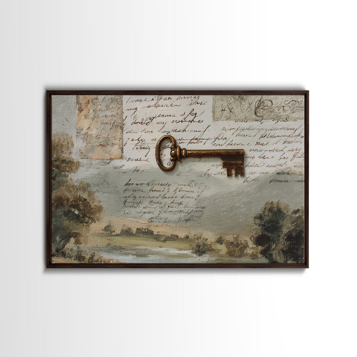 Antique Key and Handwritten Letter Arrangement Without Canvas Print, Bed and Breakfast Art, Coffee Art, Living Room Decor, BAB-3x2-13