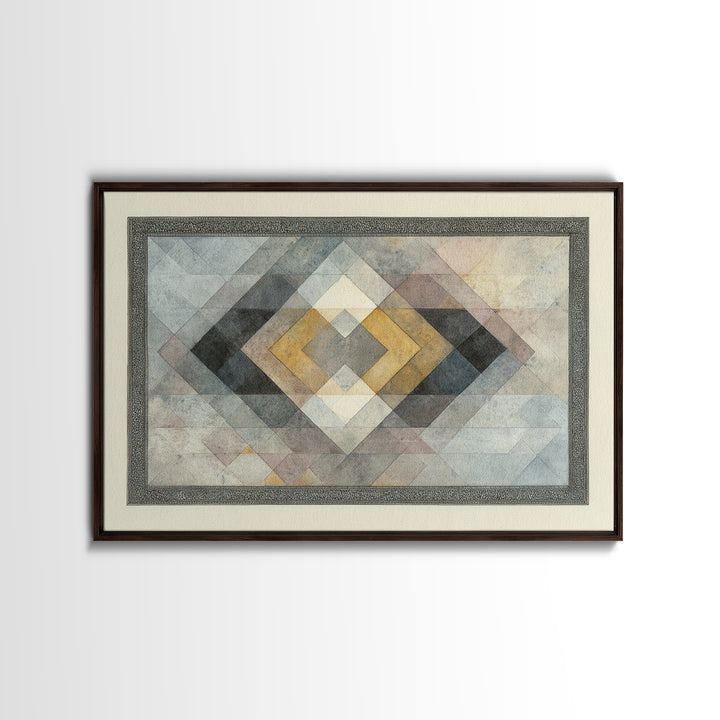 Quilt Pattern Folk Art Composition Framed Canvas Print, Bed and Breakfast Art, Bedroom Wall Art, Living Room Decor, Fine Art, BAB-3x2-15
