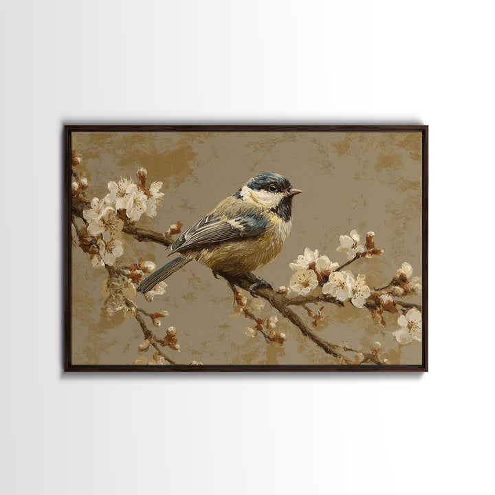 Small Bird on a Flowering Branch Framed Canvas Print, Bed and Breakfast Art, Printable Art, Living Room Decor, Watercolor Art, BAB-3x2-18