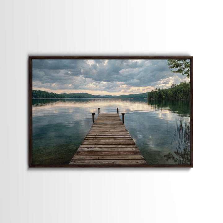 Quiet Lake Dock at Early Morning Framed Canvas Print, Bed and Breakfast Art, Canvas Wall Art, Living Room Decor, Fine Art, BAB-3x2-2