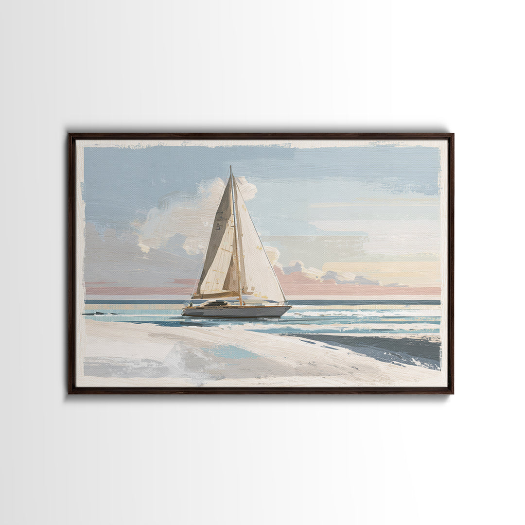 Coastal Inn Sailboat at Sunrise Canvas Print, Bed and Breakfast Art, Farmhouse Wall Art, Living Room Decor, Fine Art, BAB-3x2-21