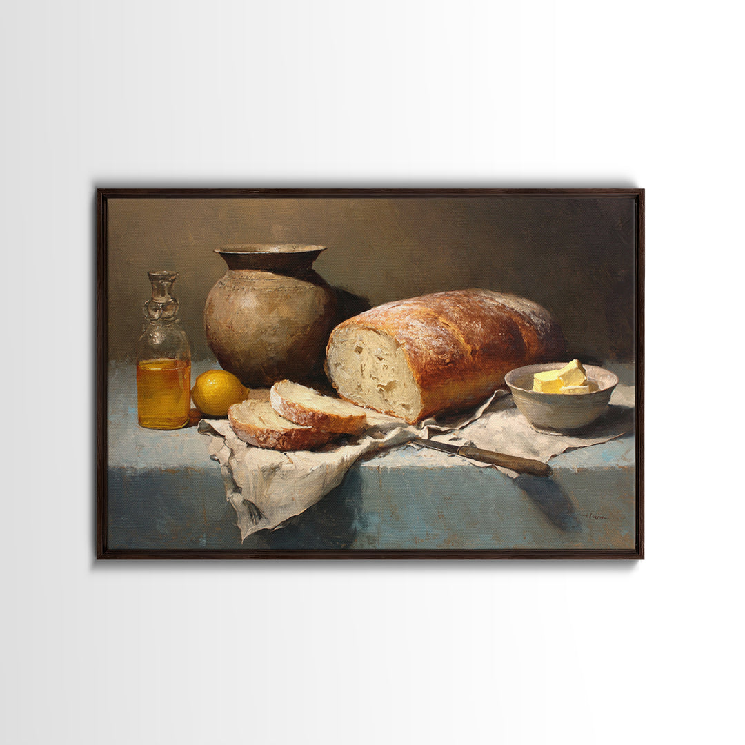 Freshly Baked Bread Framed Canvas Print, Bed and Breakfast Art, Farmhouse Wall Art, Living Room Decor, Fine Art, BAB-3x2-24