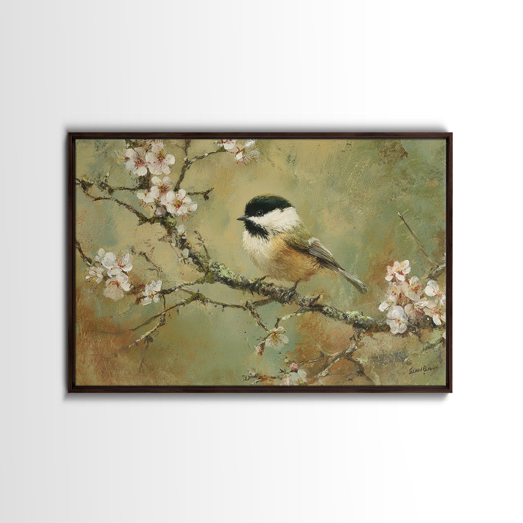 Small Bird on a Flowering Branch Canvas Print, Bed and Breakfast Art, Bedroom Wall Art, Living Room Decor, Watercolor Art, BAB-3x2-42
